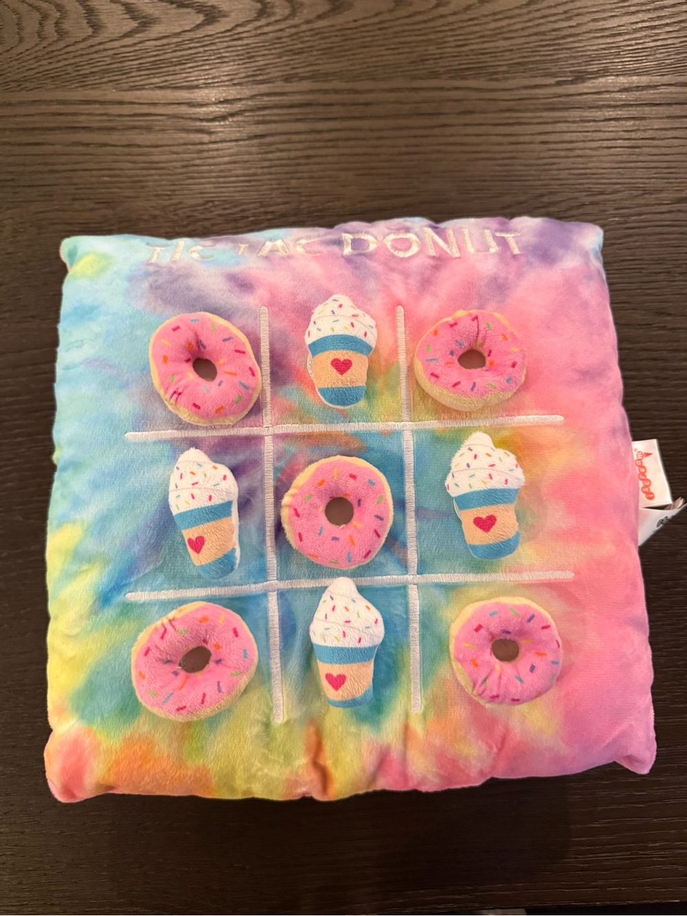 Tie-Dye Donut & Ice Cream Plush Tic-Tac-Toe Pillow - removable